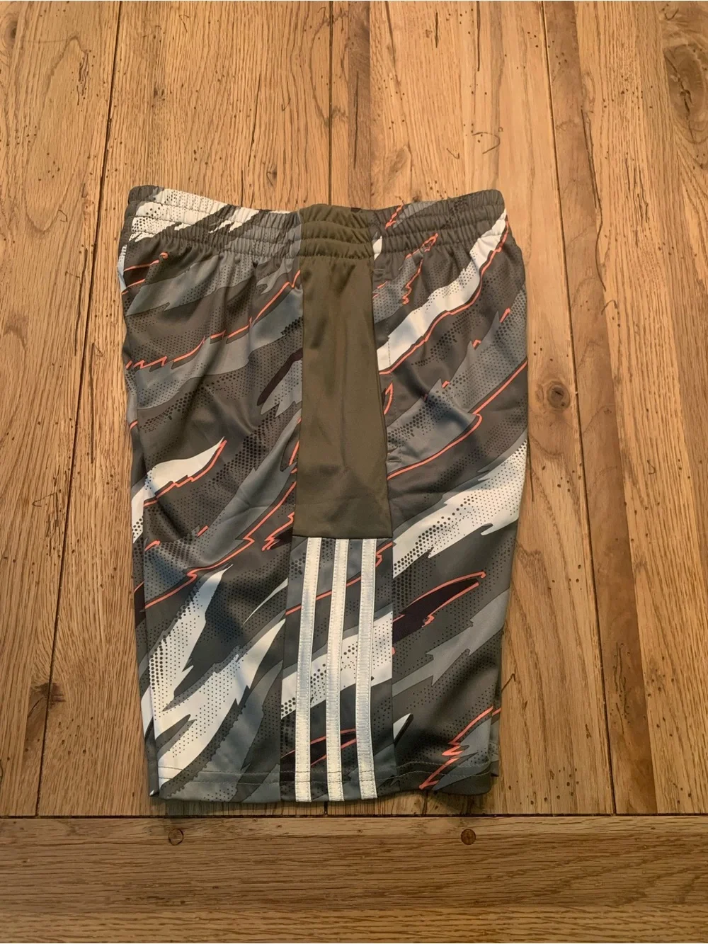 adidas Boys' Olive, Gray & White Performance Shorts with Orange Accents